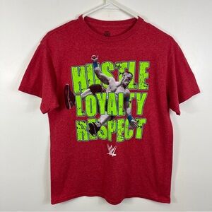 John Cena WWE Wrestling Graphic T Shirt 2017 Youth Sz Large Red Hustle Loyalty